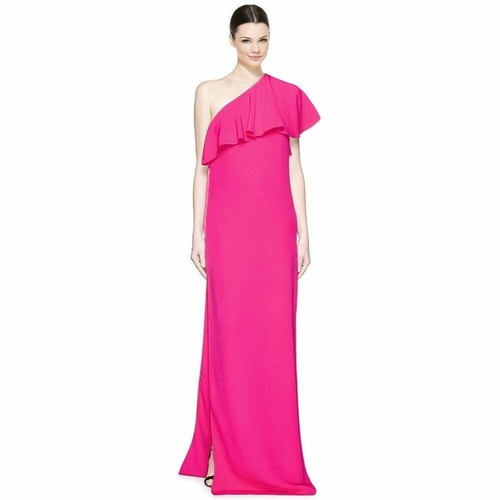 NWT $6K LANVIN FUCHSIA ASYMMETRICAL ONE-SHOULDER RUFFLE GOWN SIZE FR 38 US 6